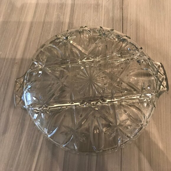 Heavy Glass Divided Serving Plate With Handles - Picture 2 of 2